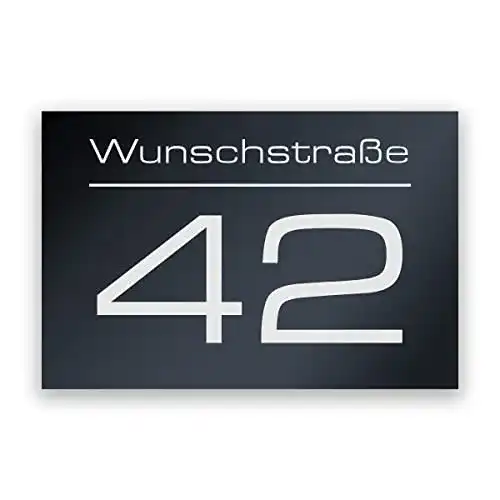 Hausnummer Klingelhaus Anthrazit mit Gravur RAL 7016