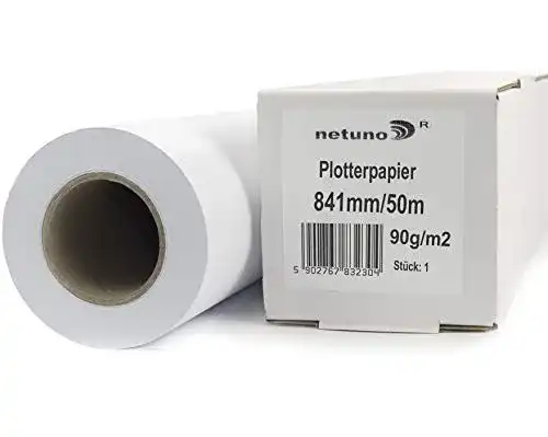 Plotterpapier Netuno 1x Weiß Plotterrolle 841 mm x 50 m 90g/m²