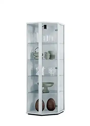 Eckvitrine K-Möbel (176×56,5×56,5 cm) in Weiss mit 4 Glasböden