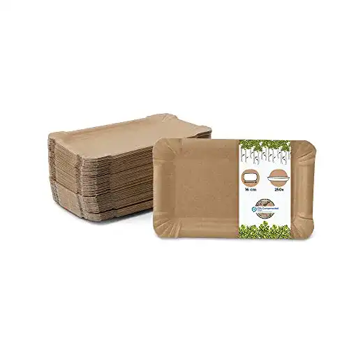 Pappteller BIOZOYG Take Away braune 10 x 16 cm, 250 Stück