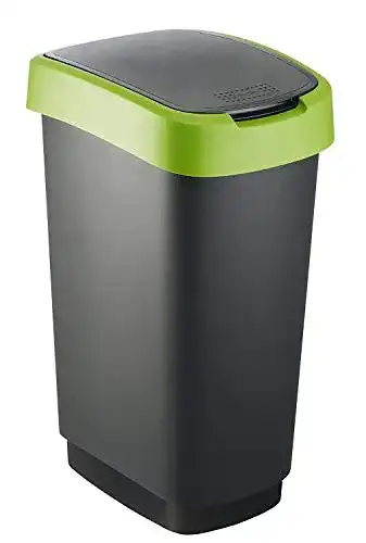 Mülleimer Rotho Twist Abfalleimer, Kunststoff, Schwarz/Grün, 50 l