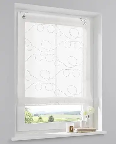 Raffrollo Rollos & More Ösenrollo Jasmin Stick Weiss 120*130 cm