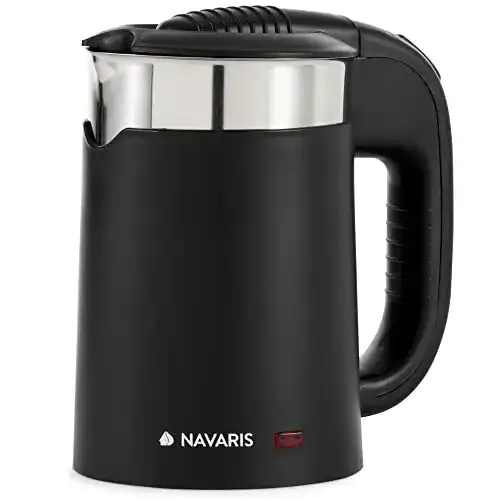 Wasserkocher 0,5 Liter Navaris Edelstahl mit 2 Trinkbechern