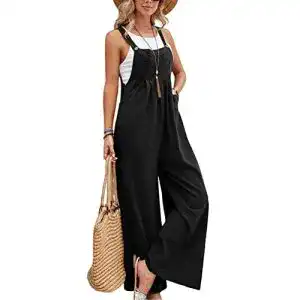Latzhose Damen SotRong Weite Bein Schlag Jumpsuit mit Tasche