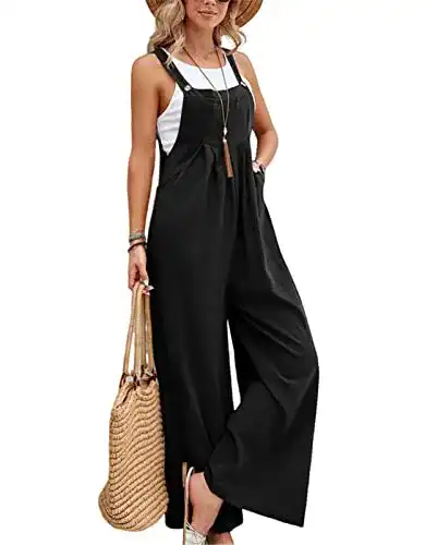 Latzhose Damen SotRong Weite Bein Schlag Jumpsuit mit Tasche