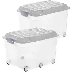 Rollbox Rotho Roller 6 2er-Set Aufbewahrungsbox 57l mit Deckel