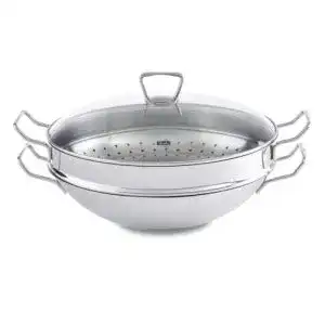 Wok Fissler kunming, Edelstahl, Ø 36 cm, inkl. Gittereinsatz