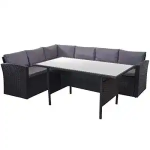 Garteneckbänke Mendler Poly-Rattan-Garnitur HWC-A29, Set