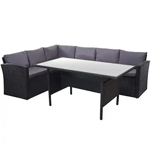 Garteneckbänke Mendler Poly-Rattan-Garnitur HWC-A29, Set