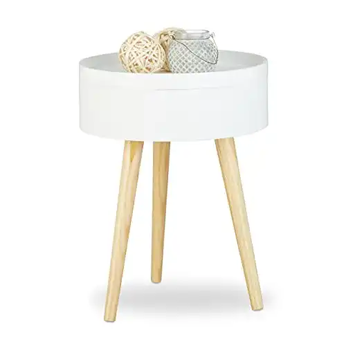 Nachttisch rund Relaxdays, skandinavisches Design, 70er, Tablett