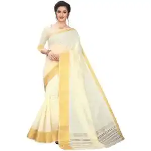 Sari leeza store Damen Tissue Cotton Kerala Kasavu Saree