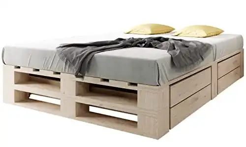 Palettenbett sunnypillow M2 aus Holz 140 x 200 cm mit Lattenrost