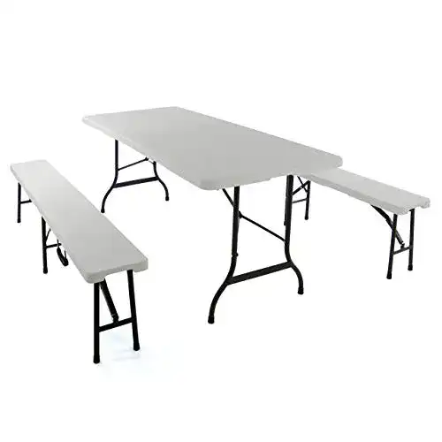 Bierzeltgarnitur Nexos 1 Partytisch 2 Bänke klappbar weiß 180 cm