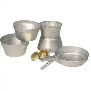 Spirituskocher Mil-Tec Koch-Set Alu (3 Töpfe, Pfanne, Kocher