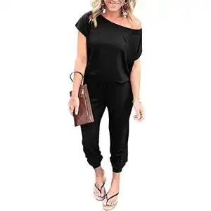Jumpsuit DEARCASE Damen Elegant Schulterfrei Lose Kurzarm