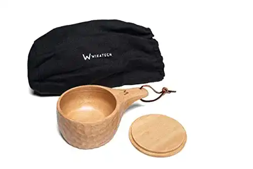 Kuksa WiKatech Tragbare Holztasse mit Deckel