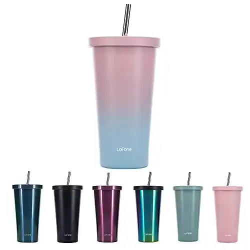Thermobecher 500 ml LoFone Isoliert mit Strohhalm, 500ml