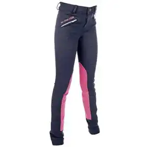 Reithose HKM 5627 My First, Kniebesatz Oberstoff, Dunkelblau/Pink