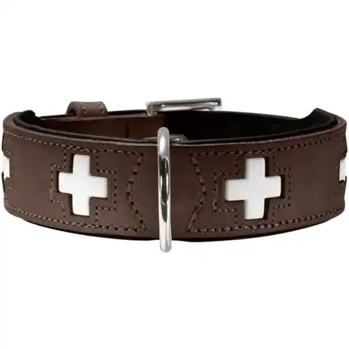Hundehalsband Hunter SWISS, Leder, hochwertig, Schweizer Kreuz