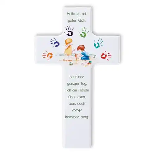 Holzkreuz Fritz Cox, Kinder: ‘Gott beschütze Mich’ weiß, 20 cm