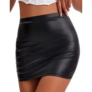 Minirock Verano Damen Stretch Kurz Wetlook QZ13-000, Schwarz