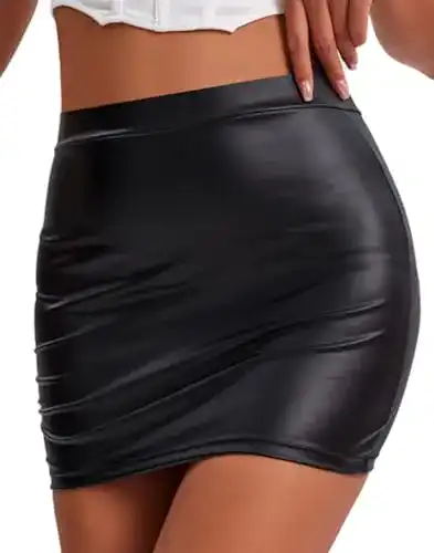 Minirock Verano Damen Stretch Kurz Wetlook QZ13-000, Schwarz