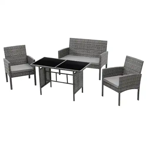 Gartenmöbel-Set SVITA Brooklyn XL Polyrattan Essgruppe, Grau