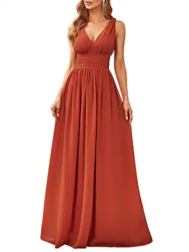 Abendkleid lang Ever-Pretty Damen A-Linie V-Ausschnitt Elegant Empire