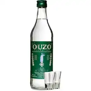 Ouzo Tirnavou Griechischer mit Gläsern, milder Anis Geschmack