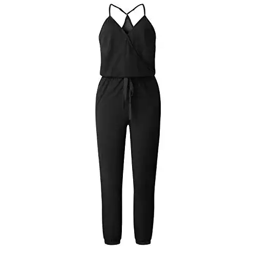 Jumpsuit TSWRK Lang V-Ausschnitt Overall Sommer Ärmellos