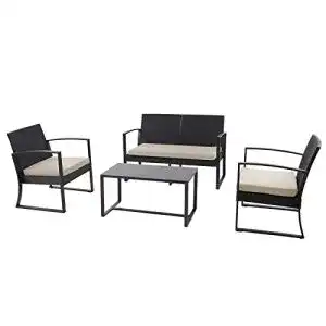 Gartenmöbel-Set SVITA LOIS XL Poly Rattan Sitzgruppe, Schwarz