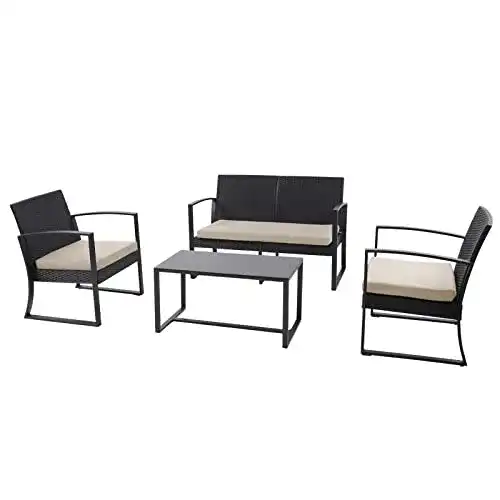 Gartenmöbel-Set SVITA LOIS XL Poly Rattan Sitzgruppe, Schwarz