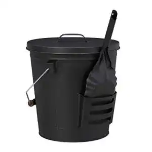 Ascheeimer Relaxdays , schwarz mit Deckel und Schaufel, Stahl, 19 L