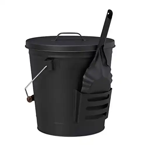 Ascheeimer Relaxdays , schwarz mit Deckel und Schaufel, Stahl, 19 L