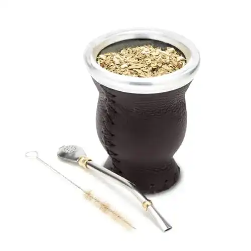 Mate-Becher balibetov Mate (Mate Becher) Glas, Leder überzogen