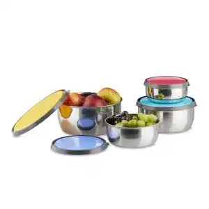 Edelstahlschüsseln mit Deckel Relaxdays Schüssel Set, 4-teilig