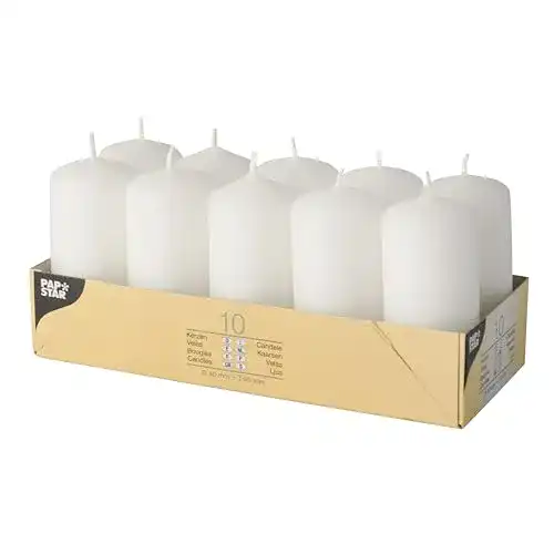 Stumpenkerzen PAPSTAR 17915 ø 40 x 90 mm, 10 Stück, weiß
