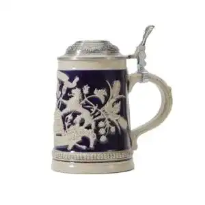 Steinkrug Amoy-Art Bierkrug mit Zinndeckel Gravur 0.6Liter