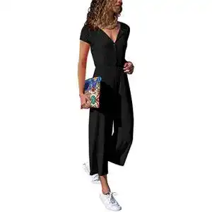 Jumpsuit Cassiecy Damen Elegant Kurzarm Playsuit V-Ausschnitt