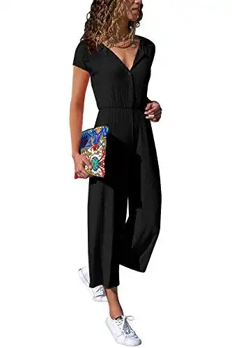 Jumpsuit Cassiecy Damen Elegant Kurzarm Playsuit V-Ausschnitt