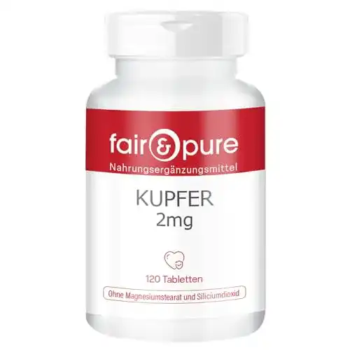 Kupfer-Tabletten Fair & Pure Kupfer 2mg, Kupferbisglycinat, 120