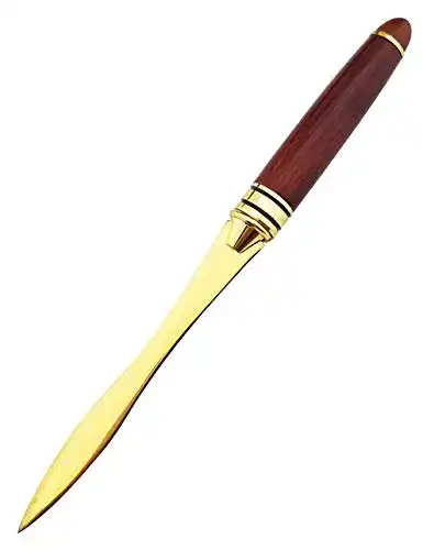 Brieföffner CaLeQi aus Edelstahl, mit Holzgriff, goldfarben
