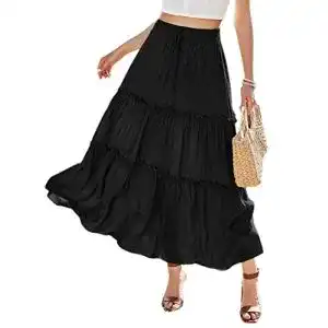 Maxirock datasy Damen Elastischer High Waist A Line Layer Rüschen