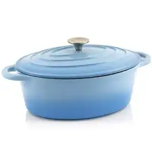 Gusseisen Bräter BBQ-Toro Gusseisen Cocotte, 4,3 Liter, blau, oval
