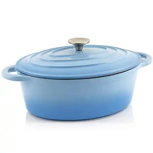 Gusseisen Bräter BBQ-Toro Gusseisen Cocotte, 4,3 Liter, blau, oval