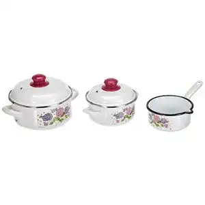 Emaille-Topfset GSW 189965 Kochtopf-Set Hortensie 5-tlg