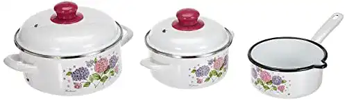 Emaille-Topfset GSW 189965 Kochtopf-Set Hortensie 5-tlg