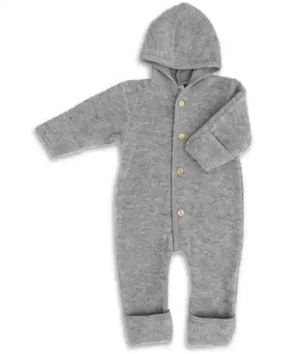 Walkoverall Engel, Natur, mit Kapuze Bio Schurwoll-Fleece