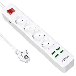 Steckdosenleiste mit USB Hulker , 10A Mehrfachsteckdose 4 Fach