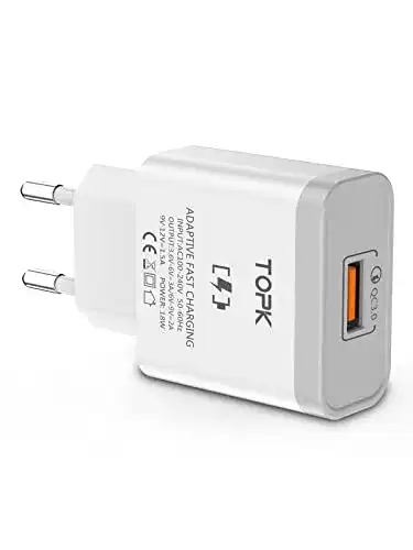 USB-Schnellladegerät TOPK USB Ladegerät Quick Charge 3.0 18W